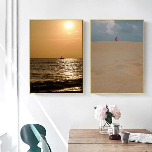 Scenery Desert Sea Traveler Travel Far Hanging Picture Poster Canvas Print Painting Wall Art Living Room Home Decoration