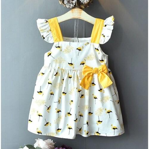 Girls Dresses 2020 Summer New Childrens Wear Girls Sweet Wooden Ear Straps Crane Childrens Western Bow Dress