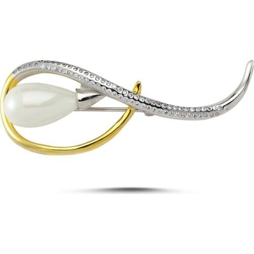 Silverlina Silver Pearl & Zircon Crystal Brooch