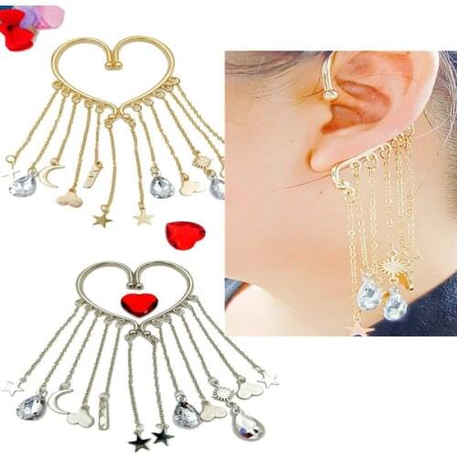 New alloy tassel Earring Clip Fashion geometric moon star pendant non perforated ear clip casual party Jewelry