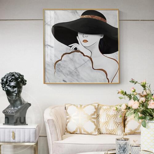 Modern Elegant Beauty Black Top Hat Girl Poster And Print Fashion Canvas Painting For Bedroom Living Room Background Wall Decor