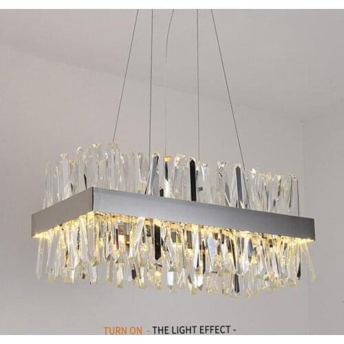 Modern hanging chandelier for living room Luxury rectangle kitchen island crystal lamps chrome led chandeliers for dining room