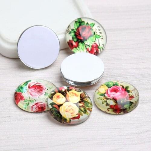 Onwear mixed rose flower picture photo glass cabochon 20mm 10mm 12mm 14mm 18mm 25mm diy flatback round dome jewelry findings
