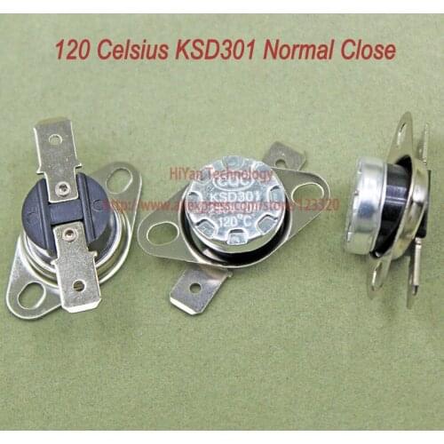 10pcs/lot KSD301 Thermostat Normally Normal Close 120 Degrees Celsius Thermostat Switches NC Temperature Switch