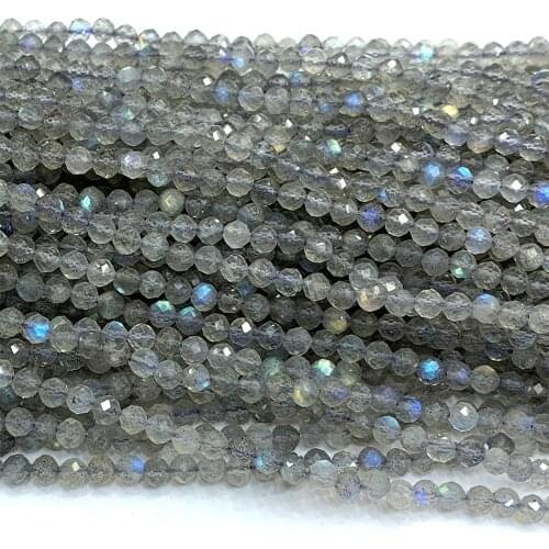 Veemake Blue Labradorite DIY Natural Necklace Bracelets Earrings Ring Faceted Small Round Womens Beads For Jewelry Making 06760