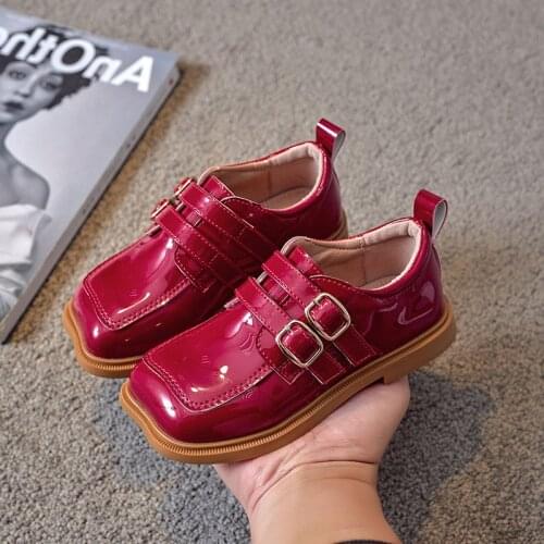 Spring Childrens White Red Square Head Patent Leather Shoes For Kids Little Boys Girls British Style Single Shoes Autumn 2021