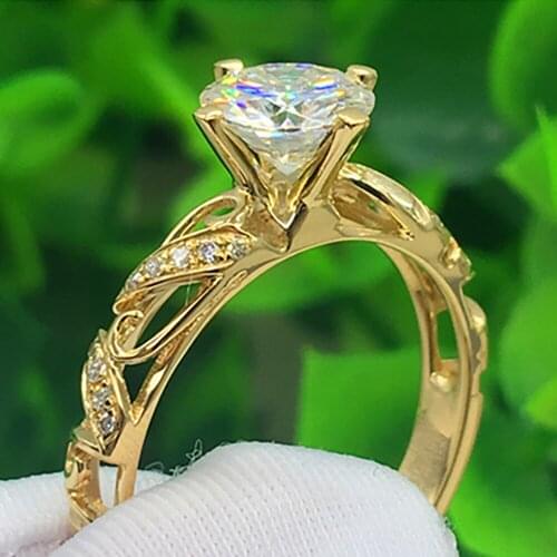 14K Au585 Yellow Gold Women Wedding Party Engagement Ring 1 2 3 4 5 Carat Round Moissanite Diamond Ring Crown Hollow Out Trendy