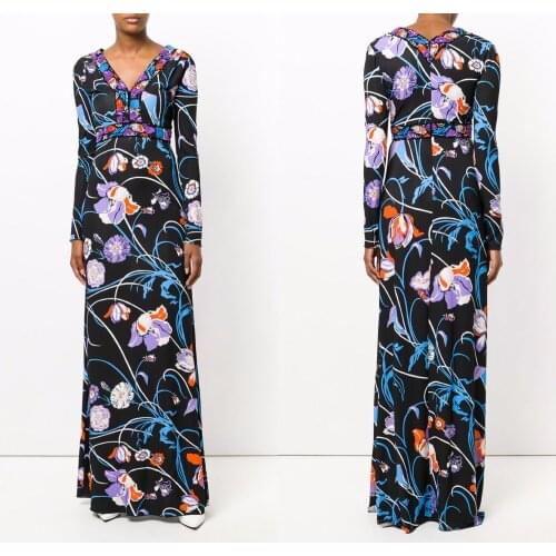 Womens new and long Bohemian V-Neck knitted slim fashion slik jersey dress