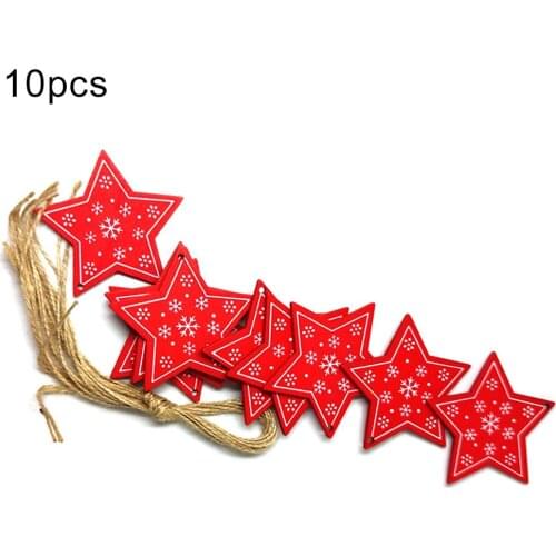 10Pcs Star Shape Snowflake Print Hole Wooden Slice Hanging Christmas Tree Ornament Pendant