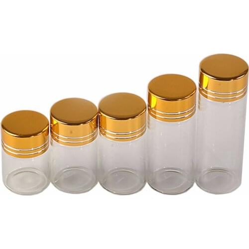 100units 5ml 6ml 7ml 10ml 14ml Glass Bottles with Aluminium Gold Screw Caps Empty Essential oil Bottles Wedding Gift Bottles