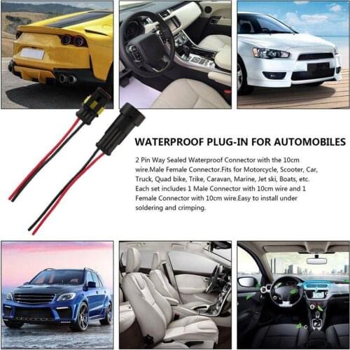 2 Pin 10cm Car Boat Wire Connector Plug Terminal Sealed Color Kit Balck Waterproof Electrical W0W6
