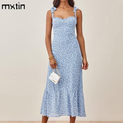 2021 Women Summer Vintage Floral Print Mini Dress Fashion Backless Bow Spaghetti Strap Slim Female Party Dresses Vestidos