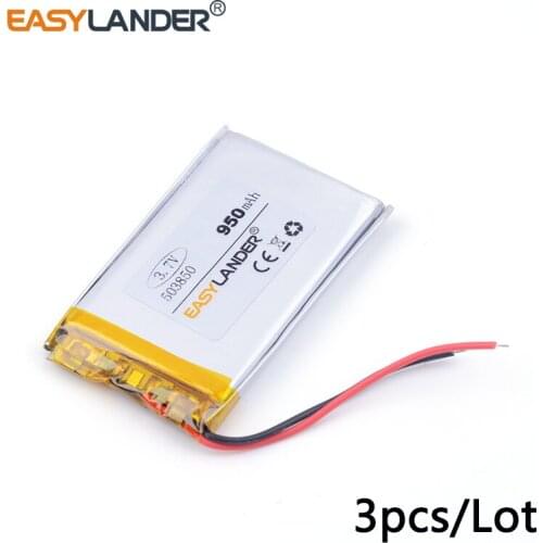 3pcs /Lot 503850 950mah 3.7v lithium Li ion polymer rechargeable battery for GPS DVR toys mp3 MP4 MP5 Speaker E-book