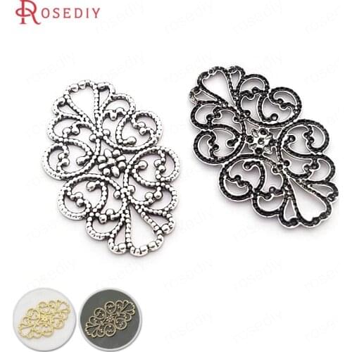 31639)20PCS 31x20MM Antique Style Brass Oval Shape Decorative Spacer Diy Jewelry Findings Accessories wholesale