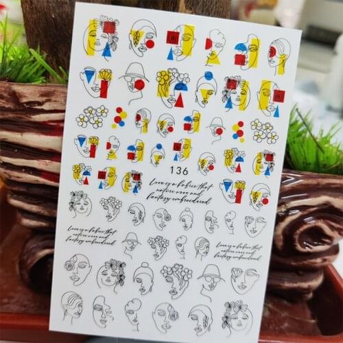 3D Nail Sticker Decals Self-adhesive Stickers for Nails Woman Face Flowers Line Stickers for Manicure Nail Art Decoration