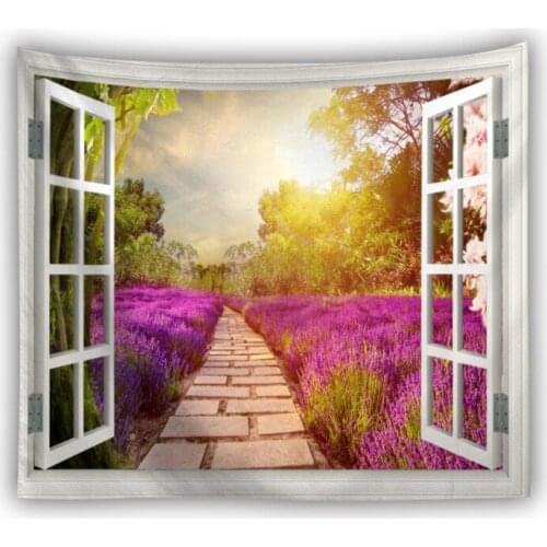 3D Window Landscape Tapestry Hippie Wall Tapestry Bohemian Style Tapestry Mandala Bedroom Decoration Tapestry
