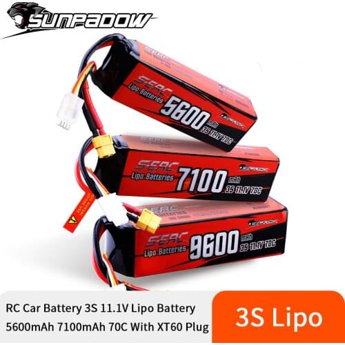 Sunpadow 3S 11.1V Lipo Battery 5600mAh 7100Ah 9600mAh 70C with XT60 XT90 Connector For RC Vehicles Car Truck Tank Truggy Buggy