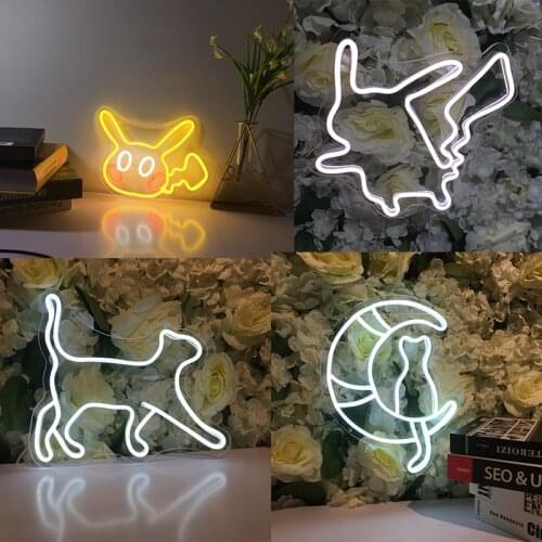 Anime Neon Sign Led USB Night Light Party Wedding Bedroom Decoration Kawaii Aesthetic Room Decor Birthday Present Cute Pikachu
