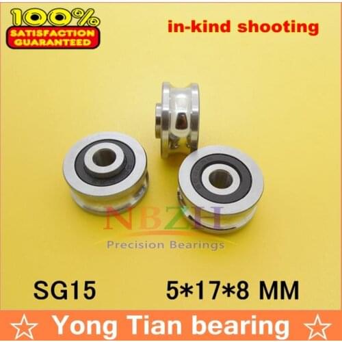 Free shipping 100 PCS SG15 2RS U Groove pulley ball bearings 5*17*8*9.75 mm Track guide roller bearing SG5RS V17