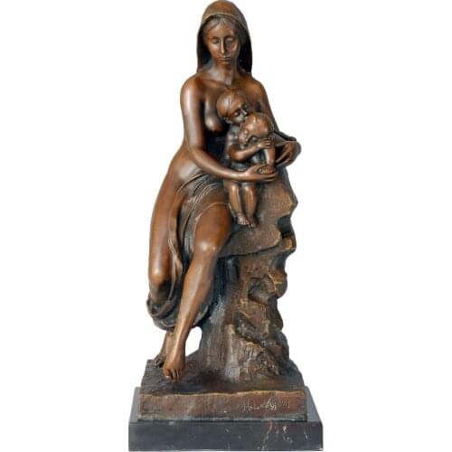 Bronze Woman Holding Babies Statue Sculpture Mother Love Figurine Art for Home Decor Mothers Day Birthday Gifts