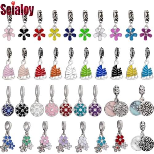 Seialoy 10 Colors Enamel Flowers And Sailboat Beads Dangle Charm Fit Handmade Diy Bracelets & Necklace Accessory Gifts