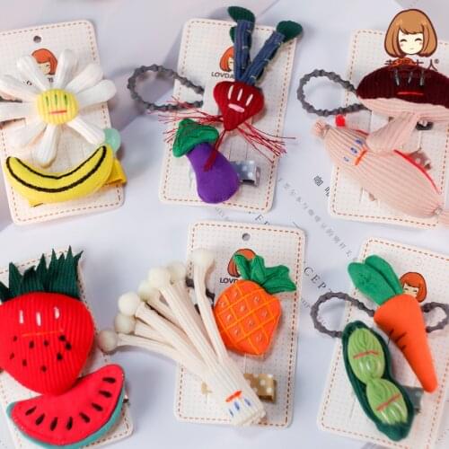 Vegetable Fruit Radish Strawberry Watermelon Mushroom Banana Chrysanthemum Flammulina Velutipes Children Hairpin