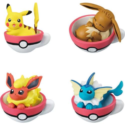 TAKARA TOMY Pikachu Eevee Action Figure Pokemon Big Head Doll Sleep Elf Series Ball Children Toy Gifts 5pcs/set