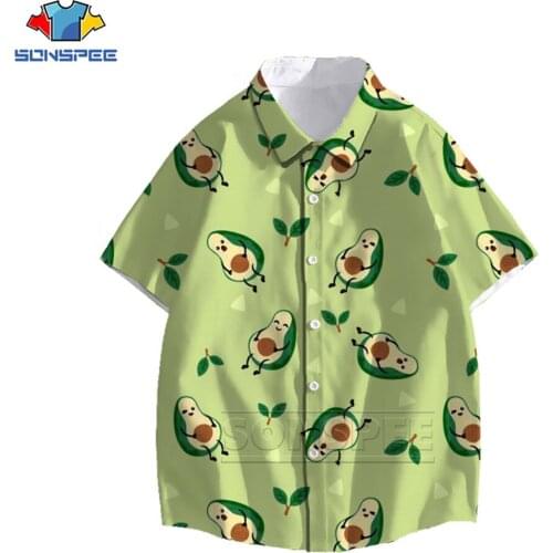 Hawaiian Shirt Avocado Shirt 3D Print Fruit pattern blouse 2021 Summer Turn-down Collar Short Sleeve Casual Beach Man Women Tops