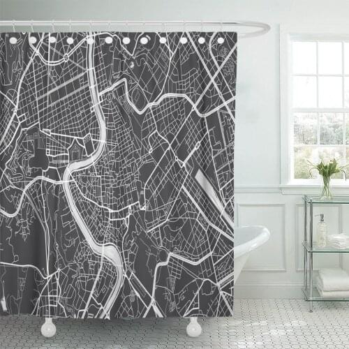 Urban Detailed Map Rome City Plan Road Area View Shower Curtain Waterproof Polyester Fabric 60 x 72 Inches with Hooks