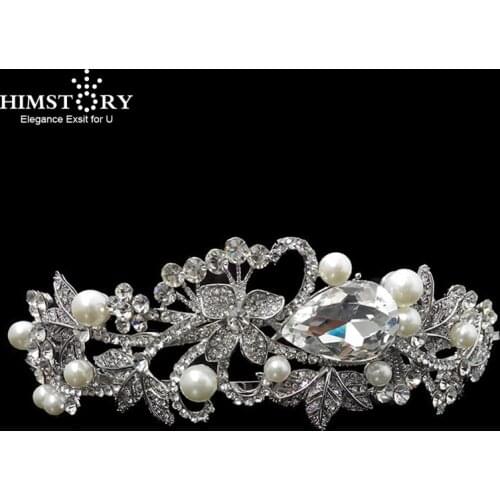 HIMSTORY Delicate Pearl Rhinestones Swan Flower Bridal HAir Crown Tiaras Gils Haiwear Headband JEwelry