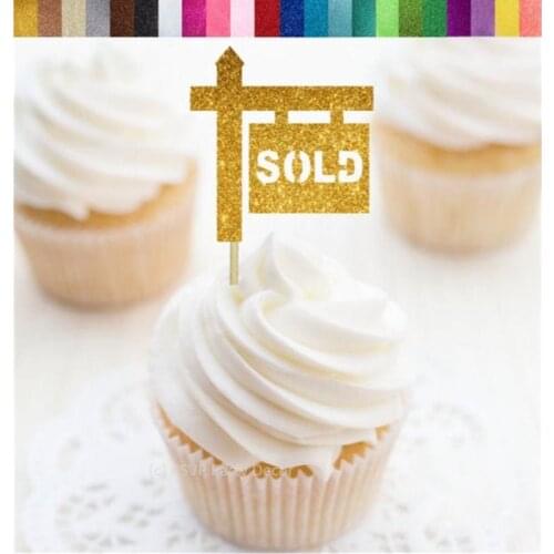 Custom Sold Sign Cupcake Toppers,Party Decorations, Realtor Party Decor,Real Estate Cupcake Toppers,Housewarming Cupcake Toppers