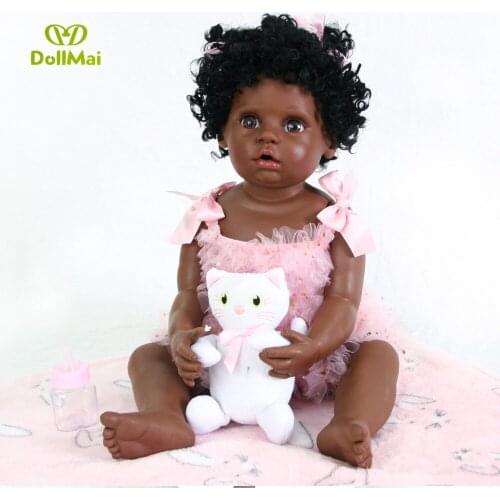55cm Full Body Silicone Reborn Baby Doll Toy 22inch Black Skin Newborn Girl Princess Toddler Babies Doll bebes reborn