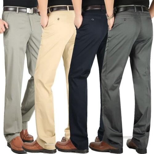 Summer Mens Casual pants Stretch Cotton High waist Loose Business Straight pants Thin Middle-aged Mens Casual pants