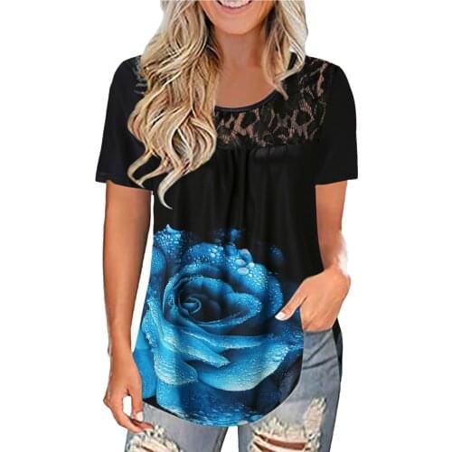 Summer Shirts For Women Sexy Lace Hollow Out Pullover Vintage Floral Printed Tops Brief O Collared Short Sleeve Tshirts Рубашки