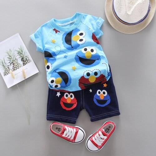 Korean Summer Baby Boys Girls Clothes Kids Cartoon Clothing Infant Toddler T-Shirt Pants Jogging Bebes Tracksuit Freeshipping