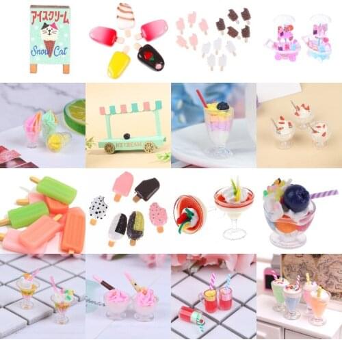 Mini Strawberry Blueberry Ice Cream Ice-lolly Model Ice Cream Cup Spoon Ice Cream Cart Showcase Mini Food Doll House Accessories