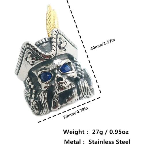 Mens Boys 316L Stainlesss Steel Blue Eye Stone Pirate Skull Classic Ring