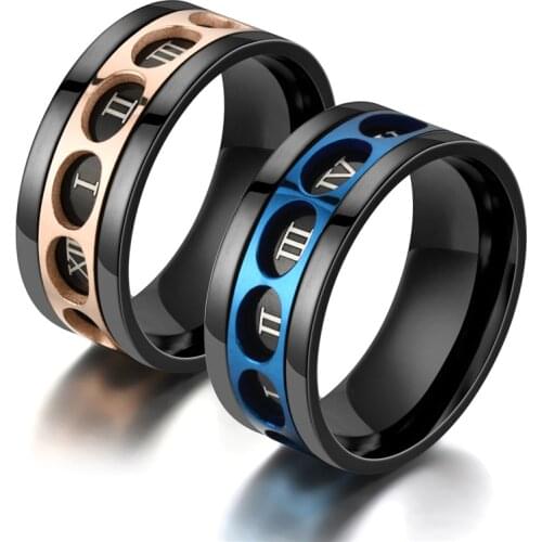9mm Men Rotatable Roman Numeral Ring Black Blue Stainless Steel Rotatable Cool Jewelry Party Gift