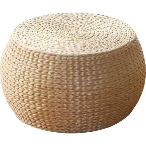 Natural Straw Handmade Cushion Living Room Round Tatami Wood Change Shoes Stool Small Coffee Table Wood Bench