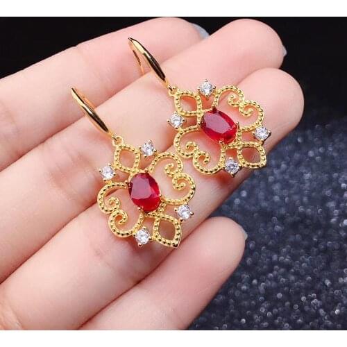 Natural Real Ruby Earring Real 925 Silver sterling Fine Charm Jewelry for Women Wedding Party Earring