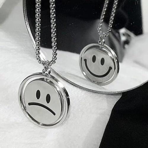 Double Face Pendant Necklace for Women New Fashion Expression Smiley Necklaces Men Titanium Steel Hip Hop Jewelry Friends Gifts