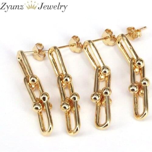 5 Pairs, Thick Link U Shape Geometric Earrings Brass Gold Drop Earrings for Women Chic Stylish Earrings Jewelry