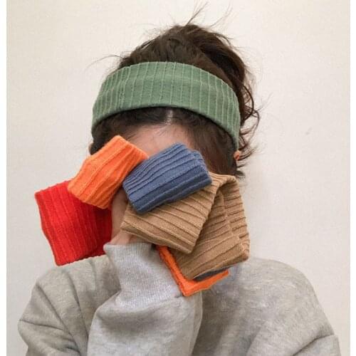 Solid Color Ribbed Knitted Headbands For Women Turban Winter Warm Headband Head Wrap Wide Elastic Hair Bands Lady Headdress