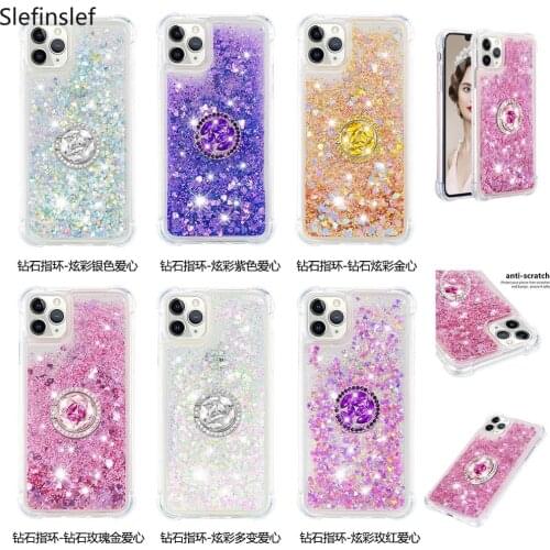 Luxury Bling Liquid Quicksand Phone Case For iPhone XS Max X XR 11 Pro Max Case For iPhone 6 6S 7 8 Plus 5 5S SE Ring Cover TPU
