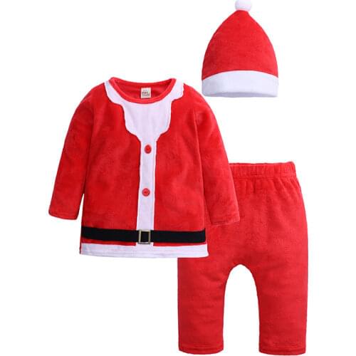 Infant Baby Girl Boy Christmas Clothes Set Warm Plush Long sleeve Tops Pants Hat 3Pcs New Born Clothing Suit Toddler Outfits