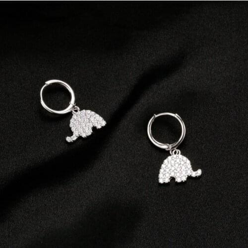 925 Sterling Silver Glittering Crystals Cute Little Elephant Pendant Drop Earrings Female 2021 Trendy Small Exquisite Jewelry
