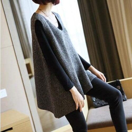 Mid-length Loose V-neck Sweater Vest Femal Plus Size Sleeveless Solid Color Simple Fashion Knitted Sweater Pullover Women Spring