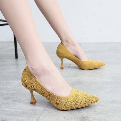 Pointed high-heeled shoes with shallow mouth and thin heel sexy shoes women fly mesh cloth breathable slim ins fashion shoes