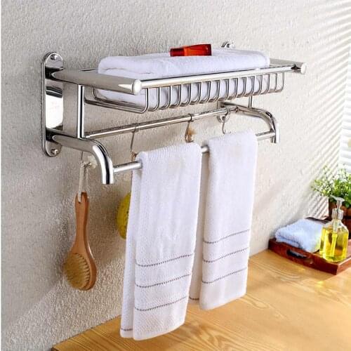 Towel Racks Bathroom Holder Wall Mounted Space Aluminum Silver Surface Towel Hanger Adjustable Towel Rack Holder with Hooks
