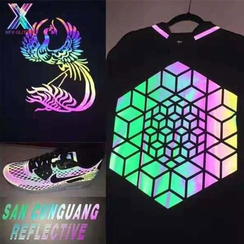 XFX HTV 25cm*100cm Rainbow Reflective Lettering Film Heat Transfer Vinyl Film T-shirt Iron on HTV Printing Crop Number Pattern
